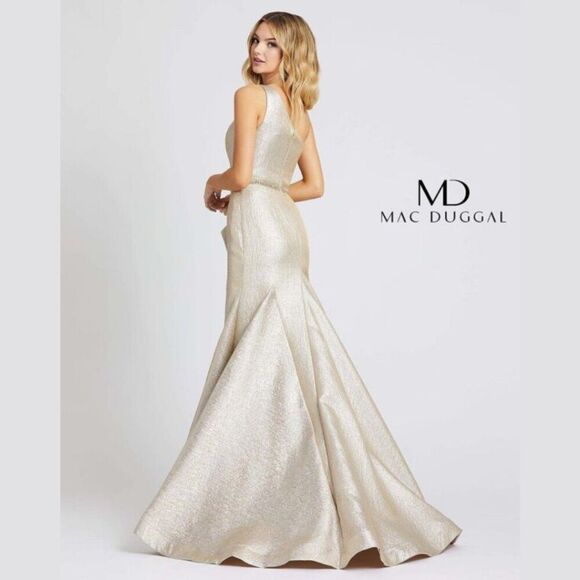 Mac‎ Duggal 66975 Size 10 Gold Silver Oyster Metallic Evening Gown Maxi Dress - Picture 4 of 5